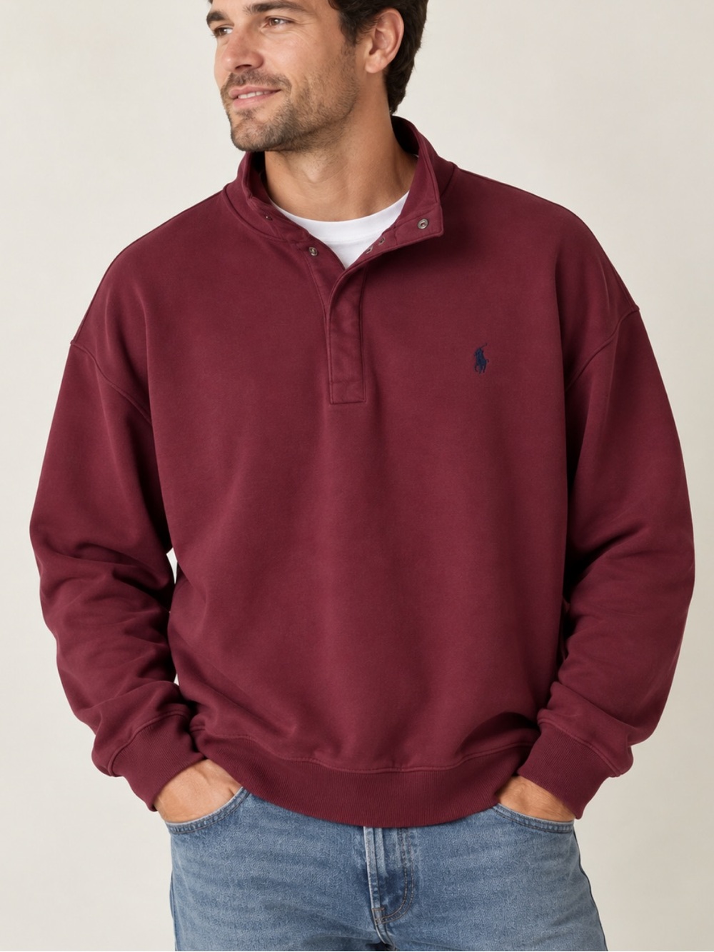 Polo by Ralph Lauren Maroon Snap-Front Pullover Sweatshirt